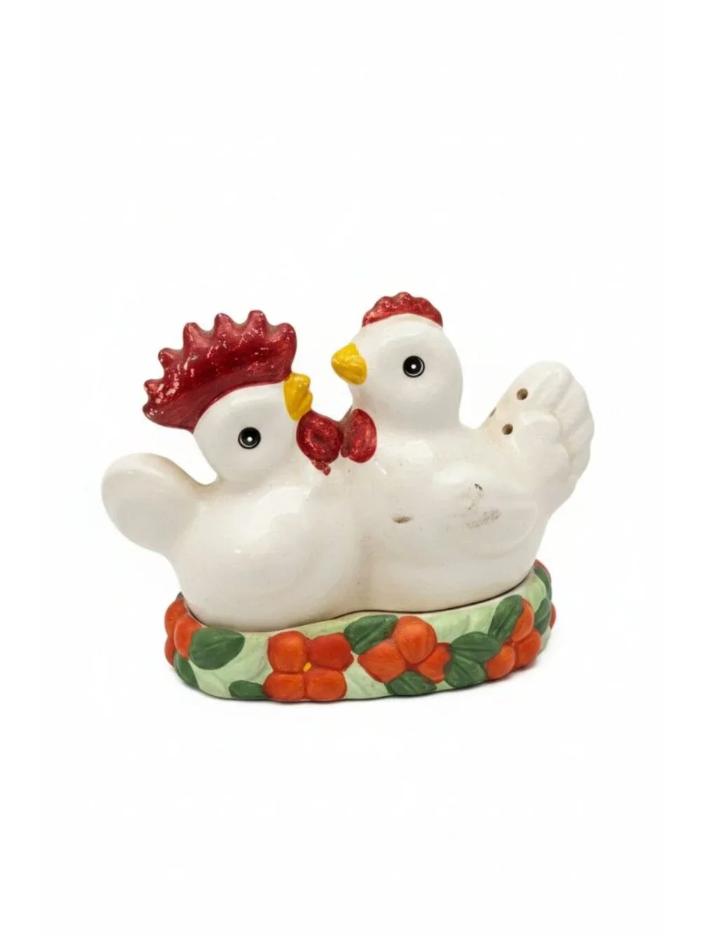 Vintage Ceramic Salt & Pepper Shakers Roster Hen Nestled in Basket - ITEM #2302